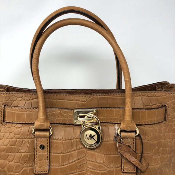 MICHAEL Michael Kors Hamilton Large Tote Handbag Mocha Gold Hardware Croc - Picture 8 of 16